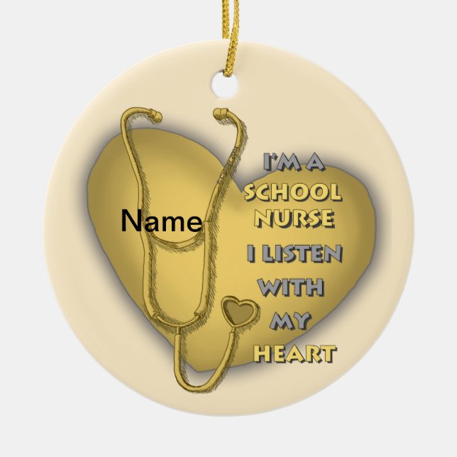 Yellow Heart School Nurse Ceramic Ornament (Front)