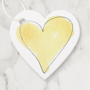 Yellow Heart Sweet Love Watercolor Art Friendship Favor Tags