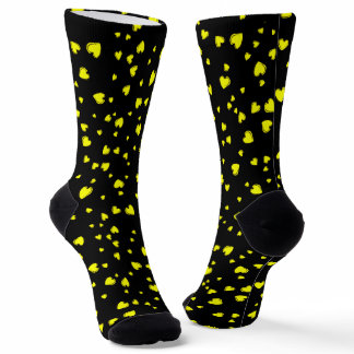 Yellow Hearts on Black Socks