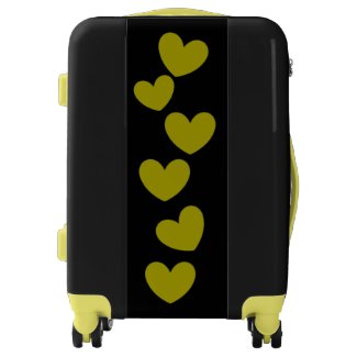 Yellow Hearts on Black Suitcase Luggage