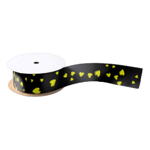 Yellow Hearts on Black Valentine's Day Satin Ribbon