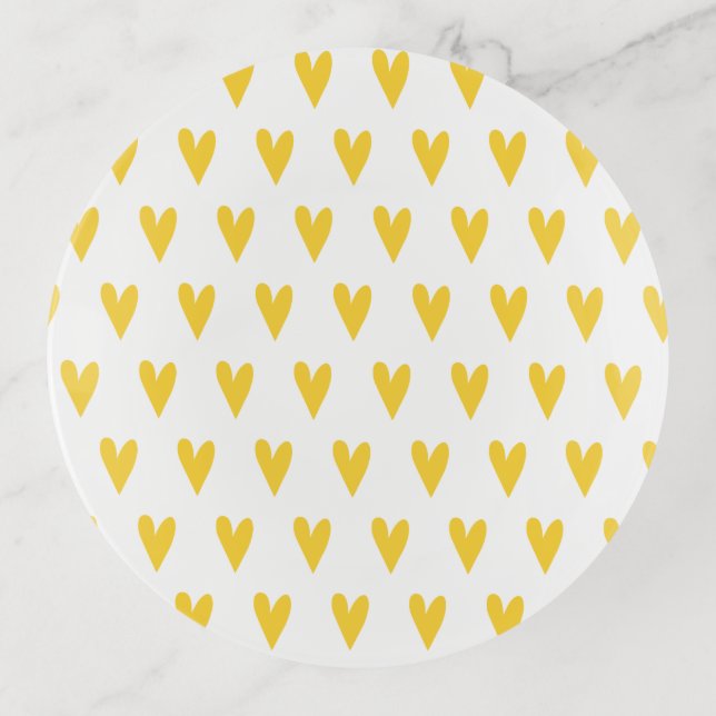 Yellow Hearts Patterns Valentine's Day Trinket Tray (Front)