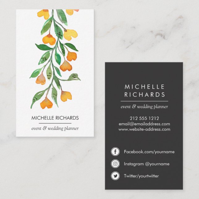 Yellow Hearts | professional  Social Media Icons Business Card (Front/Back)