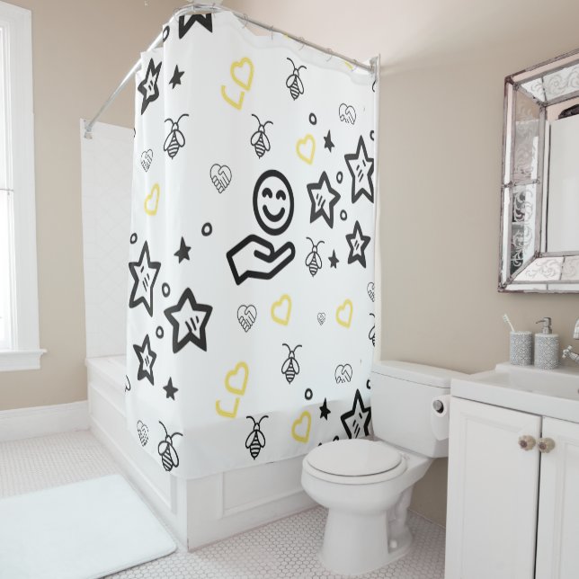 Yellow hearts shower curtain design (In Situ)