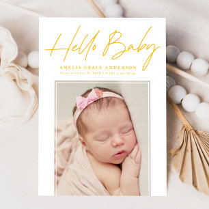 Yellow Hello Baby 2 Photo Birth Announcement