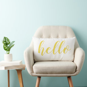Yellow Hello Cute Hello or Your Quote Lumbar Pillow