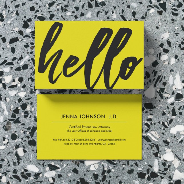 Yellow Hello | Fancy Script Sunshine Yellow Business Card (Creator Uploaded)