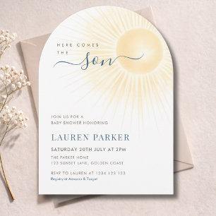 Yellow Here Comes The Son Boy Baby Shower Invitation