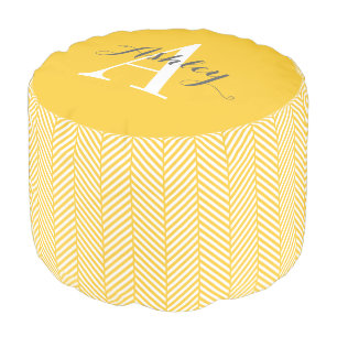 Yellow Herringbone Custom Monogram Pouf