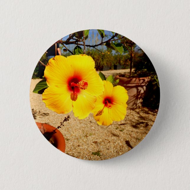 Yellow Hibiscus Badge Button (Front)