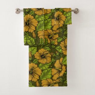 Yellow hibiscus bath towel set