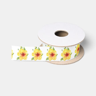 Yellow Hibiscus Botanical Art Satin Ribbon