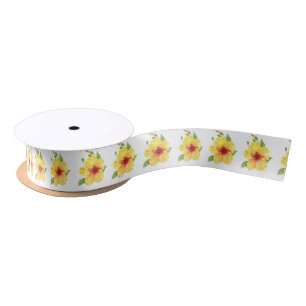 Yellow Hibiscus Botanical Art Satin Ribbon