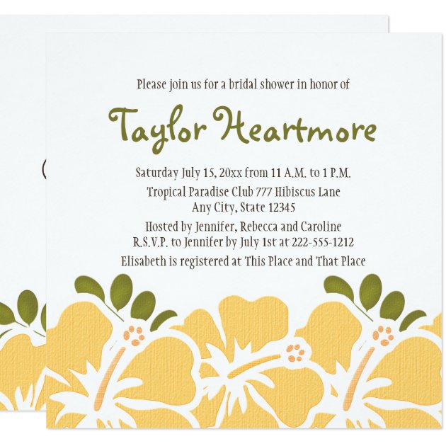 Yellow Hibiscus Bridal Shower Invitations