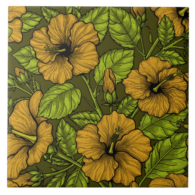 Yellow hibiscus ceramic tile (Front)
