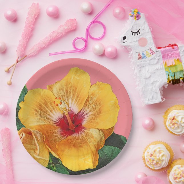 YELLOW HIBISCUS FLORAL PAPER PLATES (Party)