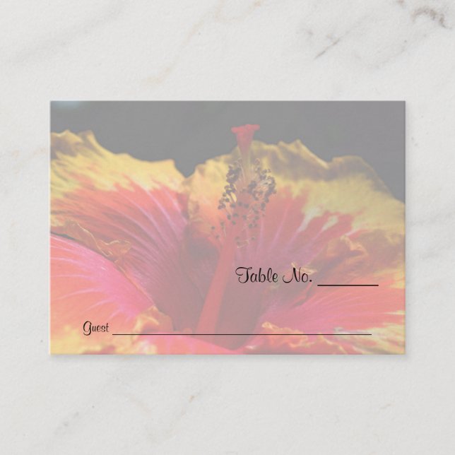 Yellow Hibiscus Floral Wedding Table Place Cards (Front)