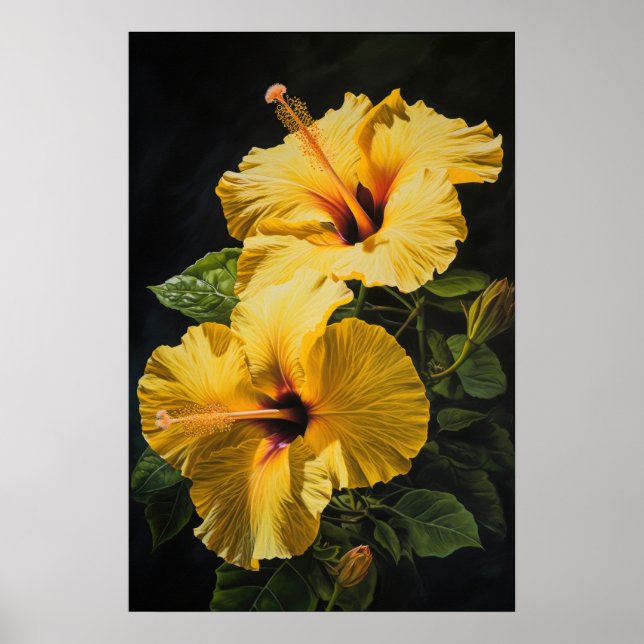 Yellow Hibiscus Flower Art Print Poster (Front)