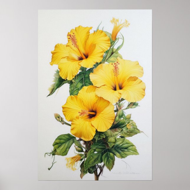 Yellow Hibiscus Flower Art Print Poster (Front)