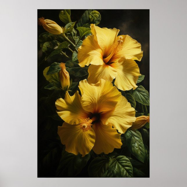 Yellow Hibiscus Flower Art Print Poster (Front)