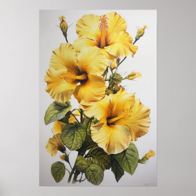 Yellow Hibiscus Flower Art Print Poster (Front)
