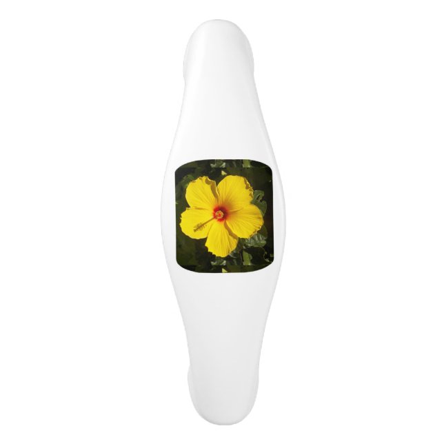Yellow Hibiscus Flower Ceramic Cabinet Pull (Front)