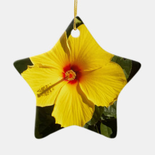 Yellow Hibiscus Flower Ceramic Ornament
