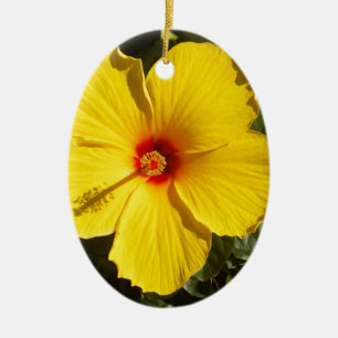 Yellow Hibiscus Flower Ceramic Ornament