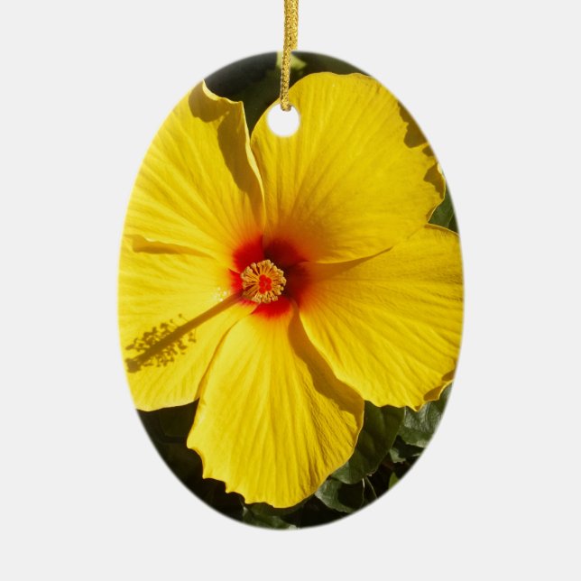 Yellow Hibiscus Flower Ceramic Ornament (Front)