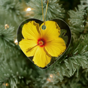 Yellow Hibiscus Flower Ceramic Ornament