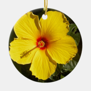 Yellow Hibiscus Flower Ceramic Ornament