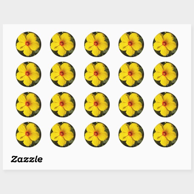 Yellow Hibiscus Flower Classic Round Sticker (Sheet)