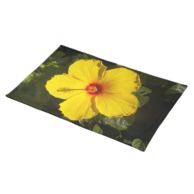 Yellow Hibiscus Flower Cloth Placemat (On Table)