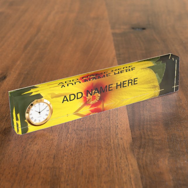 Yellow Hibiscus Flower Desk Name Plate (Side)
