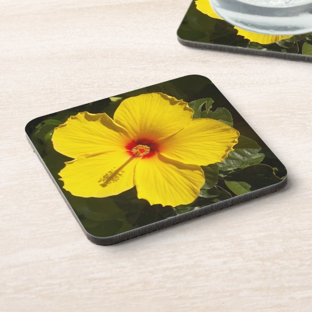 Yellow Hibiscus Flower Drink Coaster (Left Side)