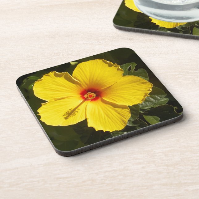 Yellow Hibiscus Flower Drink Coaster (Left Side)