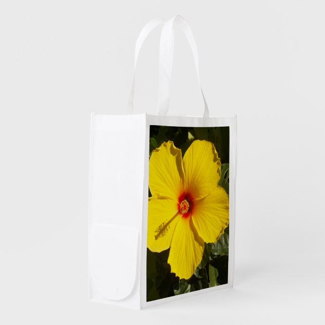 Yellow Hibiscus Flower Grocery Bag (Front Side)