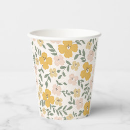 Yellow Hibiscus flower hand drawn Paper Cups