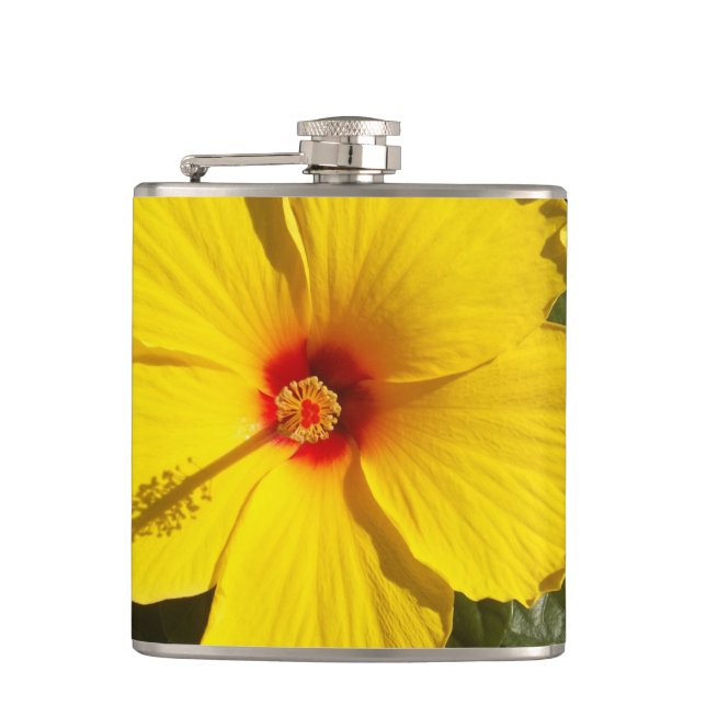 Yellow Hibiscus Flower Hip Flask (Front)