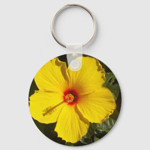 Yellow Hibiscus Flower Keychain