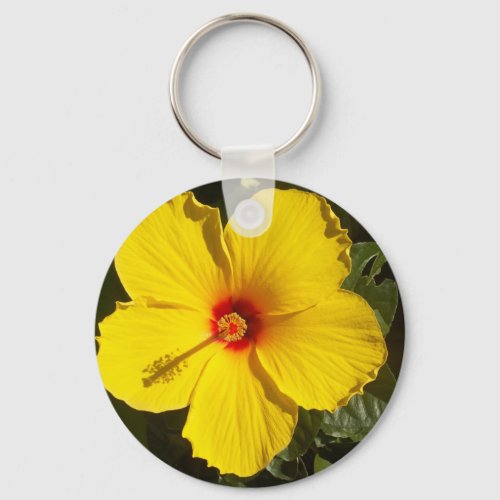 Yellow Hibiscus Flower Keychain