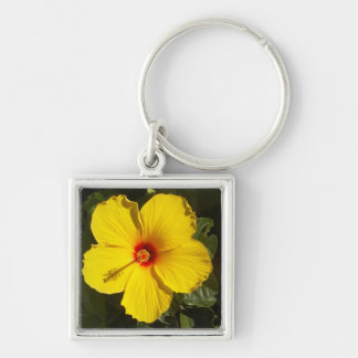 Yellow Hibiscus Flower Keychain