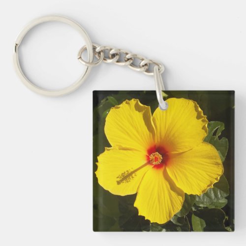 Yellow Hibiscus Flower Keychain