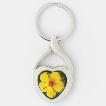 Yellow Hibiscus Flower Keychain by Sandyspider at Zazzle