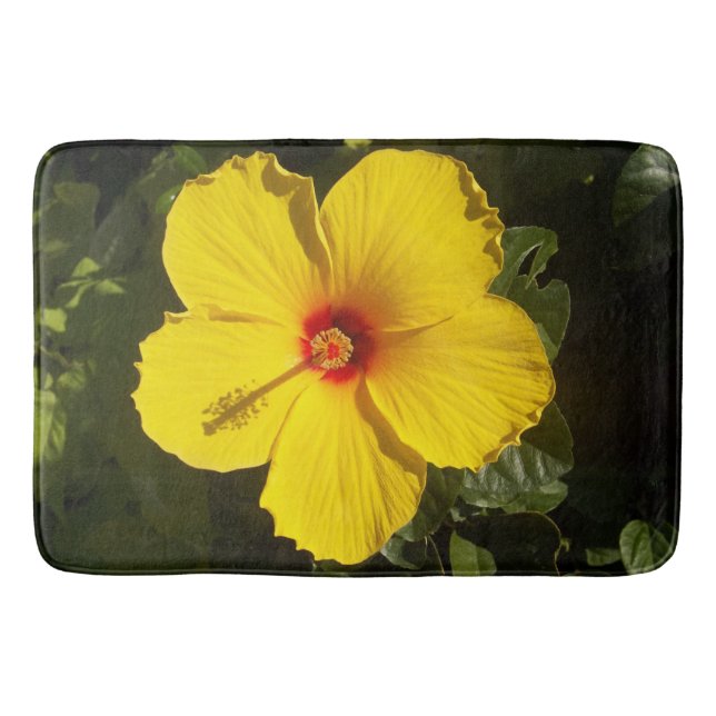 Yellow Hibiscus Flower Large Bath Mat (Front)