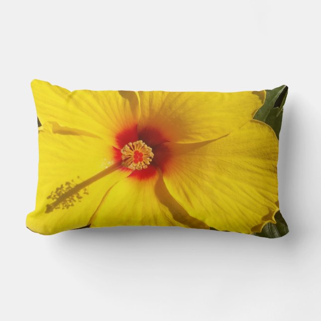 Yellow Hibiscus Flower Lumbar Pillow (Front)