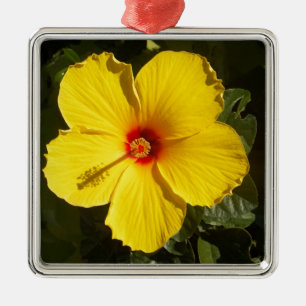 Yellow Hibiscus Flower Metal Ornament