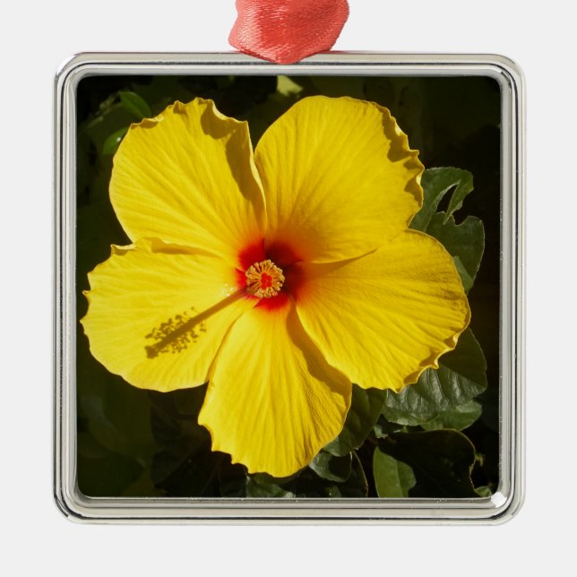 Yellow Hibiscus Flower Metal Ornament (Front)