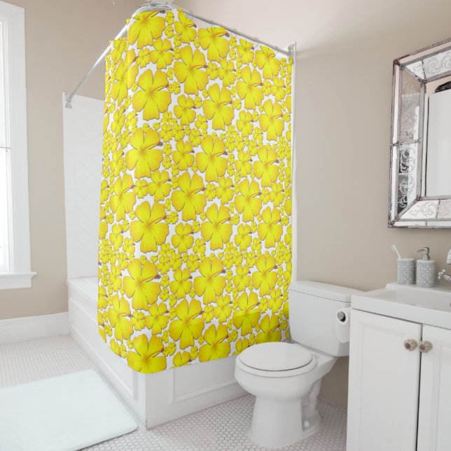 Yellow Hibiscus Flower Motif Shower Curtain (In Situ)