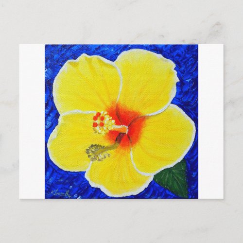 Yellow Hibiscus Flower Painting Postcard